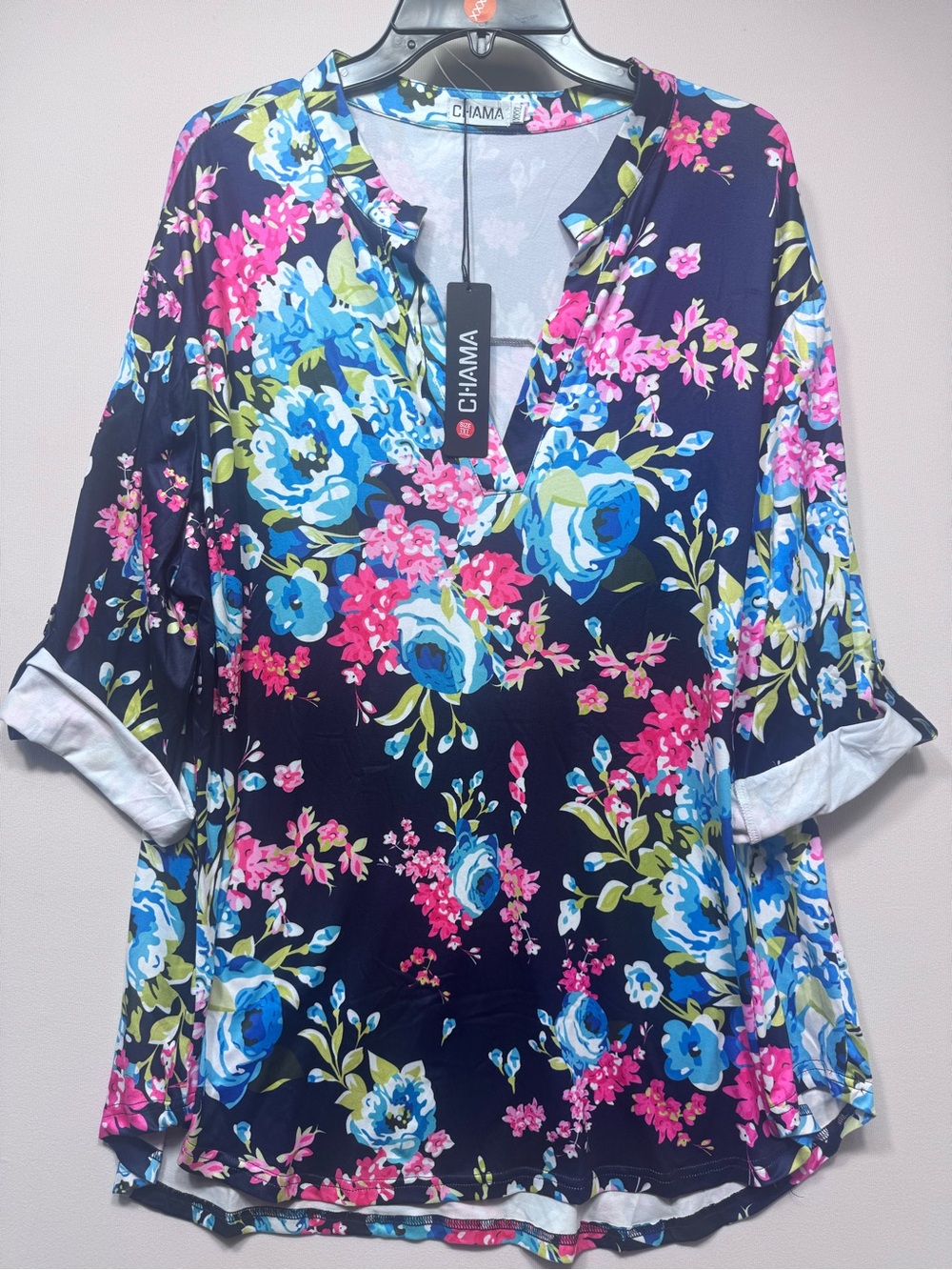 Plus Size 3/4 Sleeve Shirts Floral Print V Neck Blouses Tunic Top size  XXXL